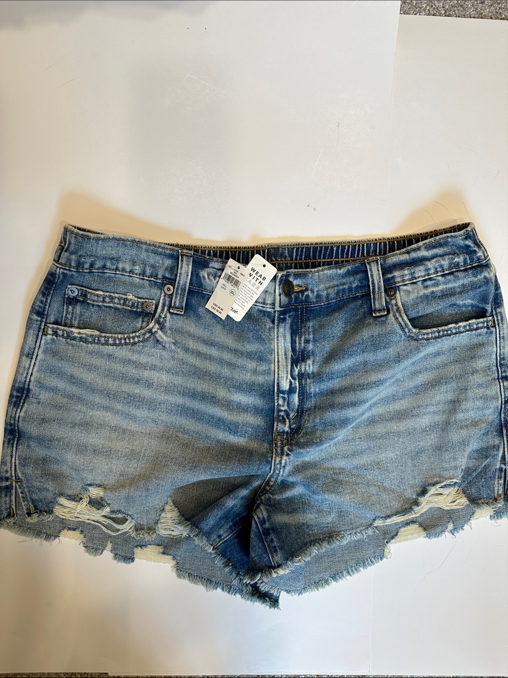 Aerie Distressed Light Blue Denim Women’s Shorts with Stretchy Waistband